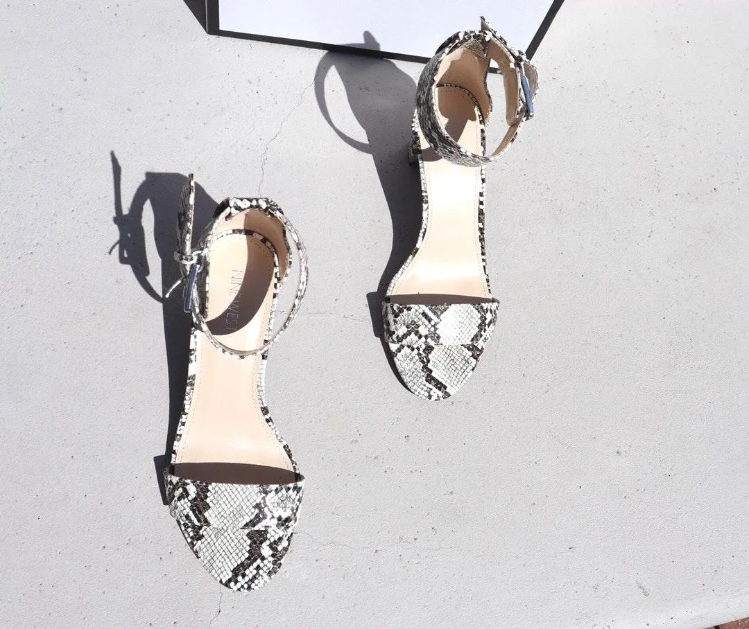 Snakeskin-Embossed Stack Heel Sandals - Image 5