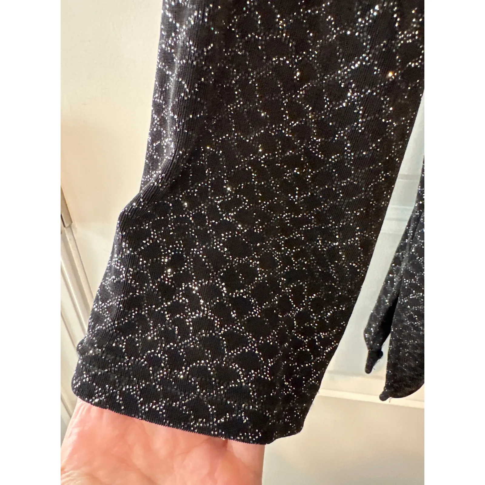 Vintage Justin B. Jones Black Silver Sparkle Blouse Top XL Metallic Evening - Image 5