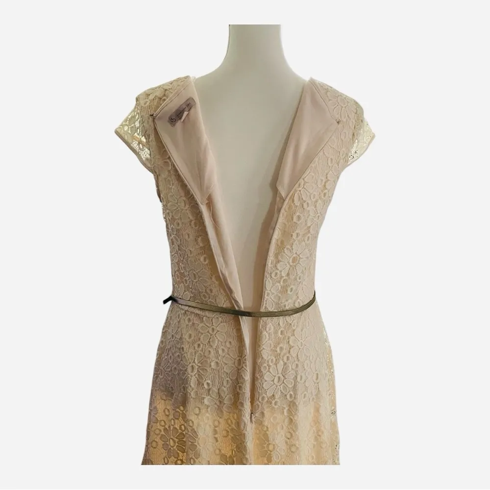 Women’s Established 1962 Cream Fit and Flare Midi Floral Lace Dress Cap Sleeves Size 10 - Image 3