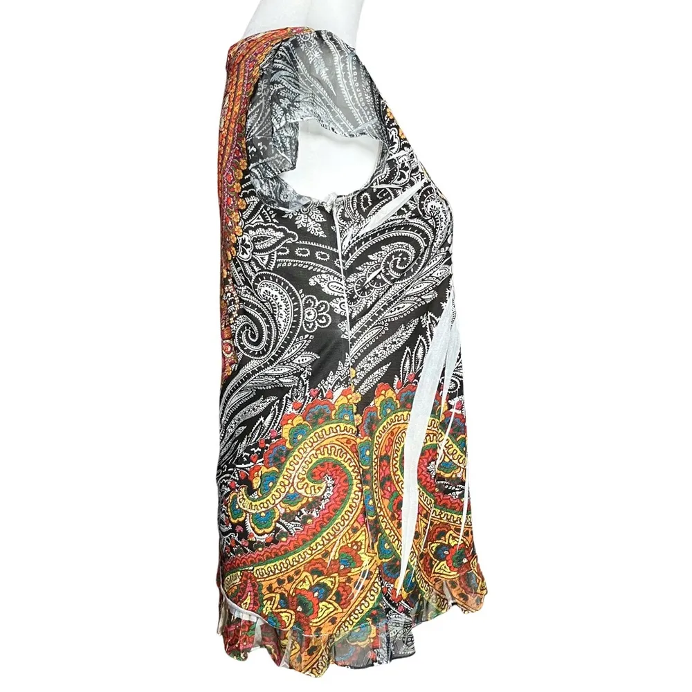 Y2K Multicolor Embellished Paisley Going Out Top. Sz S Burnout Hippie Boho Retro Orange - Image 6