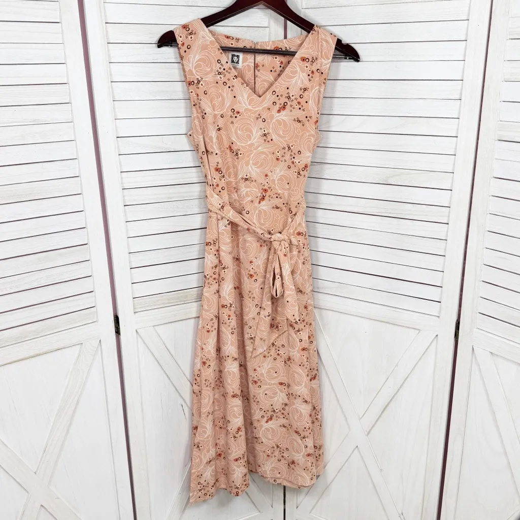 Anne Klein Floral Printed Sash Waist Sleeveless Midi Dress Peach Medium - Image 9