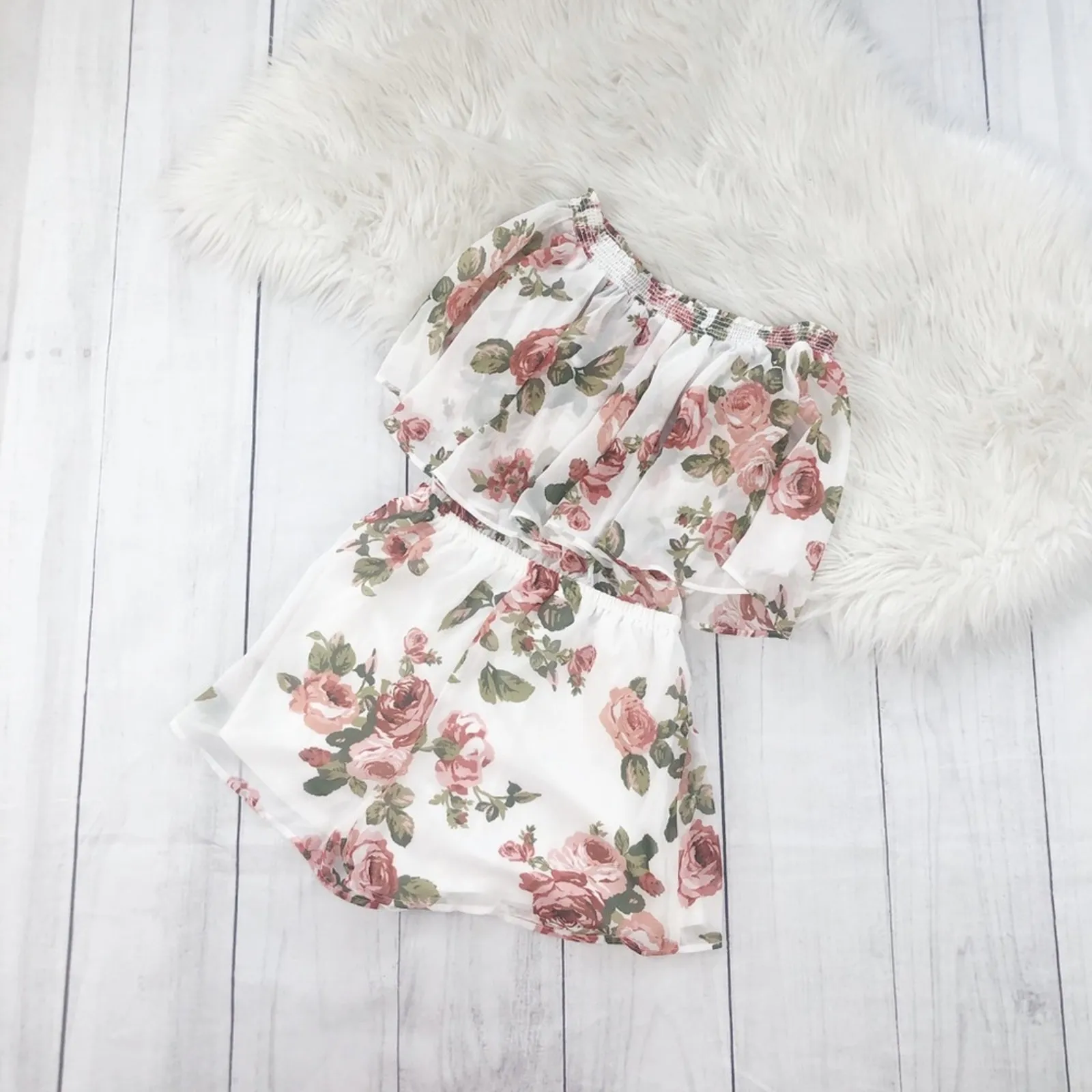 Show‎ Me Your Mumu White Rosarita Floral Ruffle Off the Shoulder Romper SZ Small - Image 5