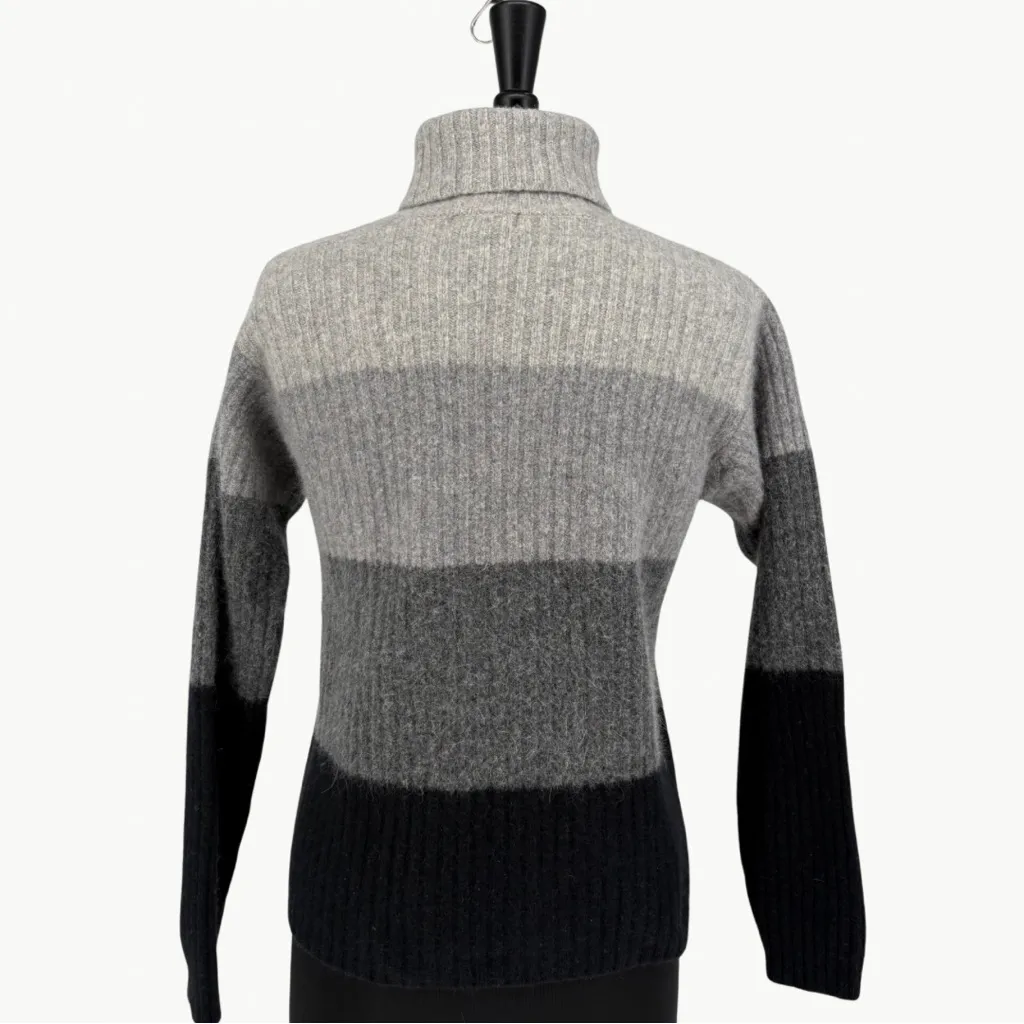 Vintage 90s SKYR Lambswool Angora Ribbed Stripe Turtleneck Sweater | Sz M | Gray Black Size M - Image 10