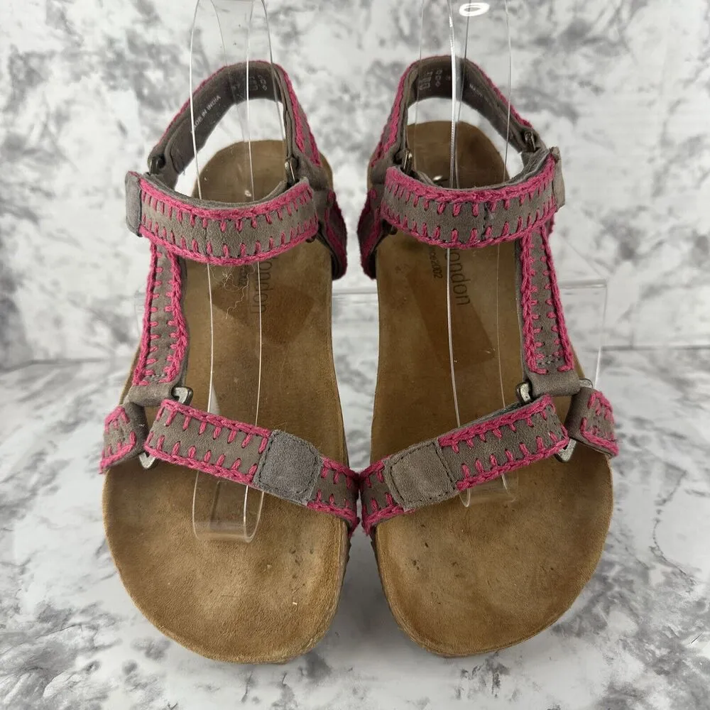 Laidback London Kemle Sandal Pink Embroidered Taupe Leather Sport Strap Boho Size 6 - Image 3