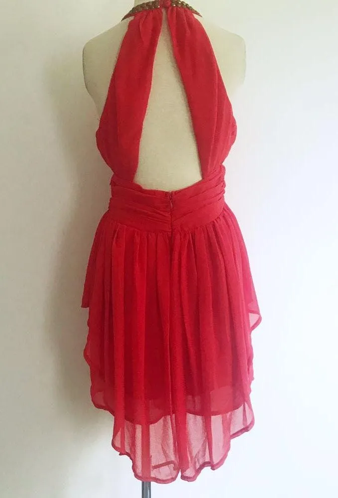 Halter Metallic Keyhole Open Back Dress Red Size M - Image 4