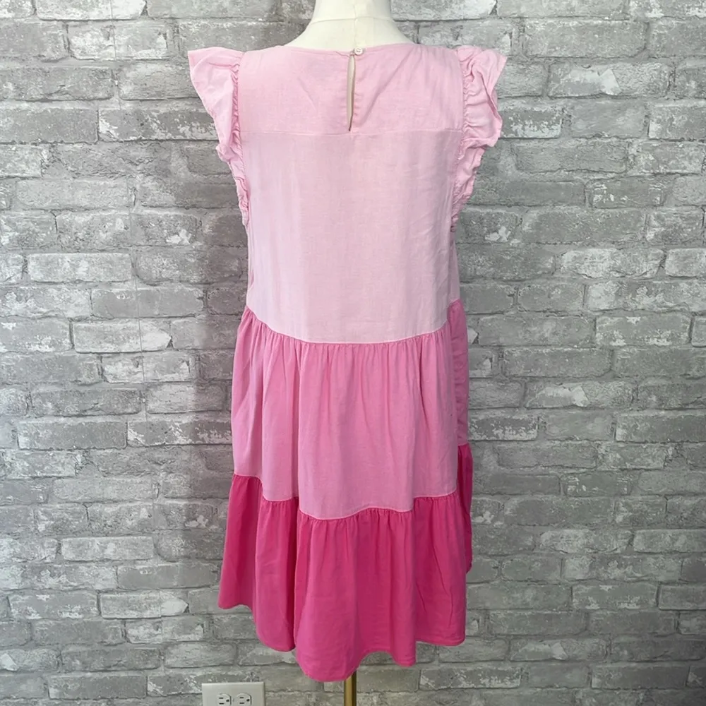 J.Crew Linen Blend Ruffle Tiered
Pink Dress - Image 5