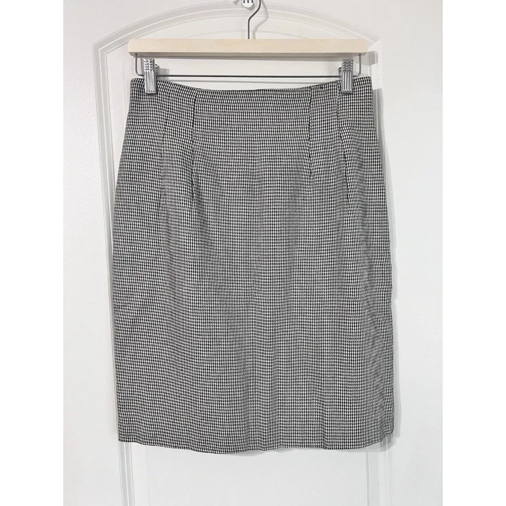 Cathy Hardwick Women's Vintage Houndstooth‎ Midi Pencil Skirt Rayon Size 10 USA Black - Image 3