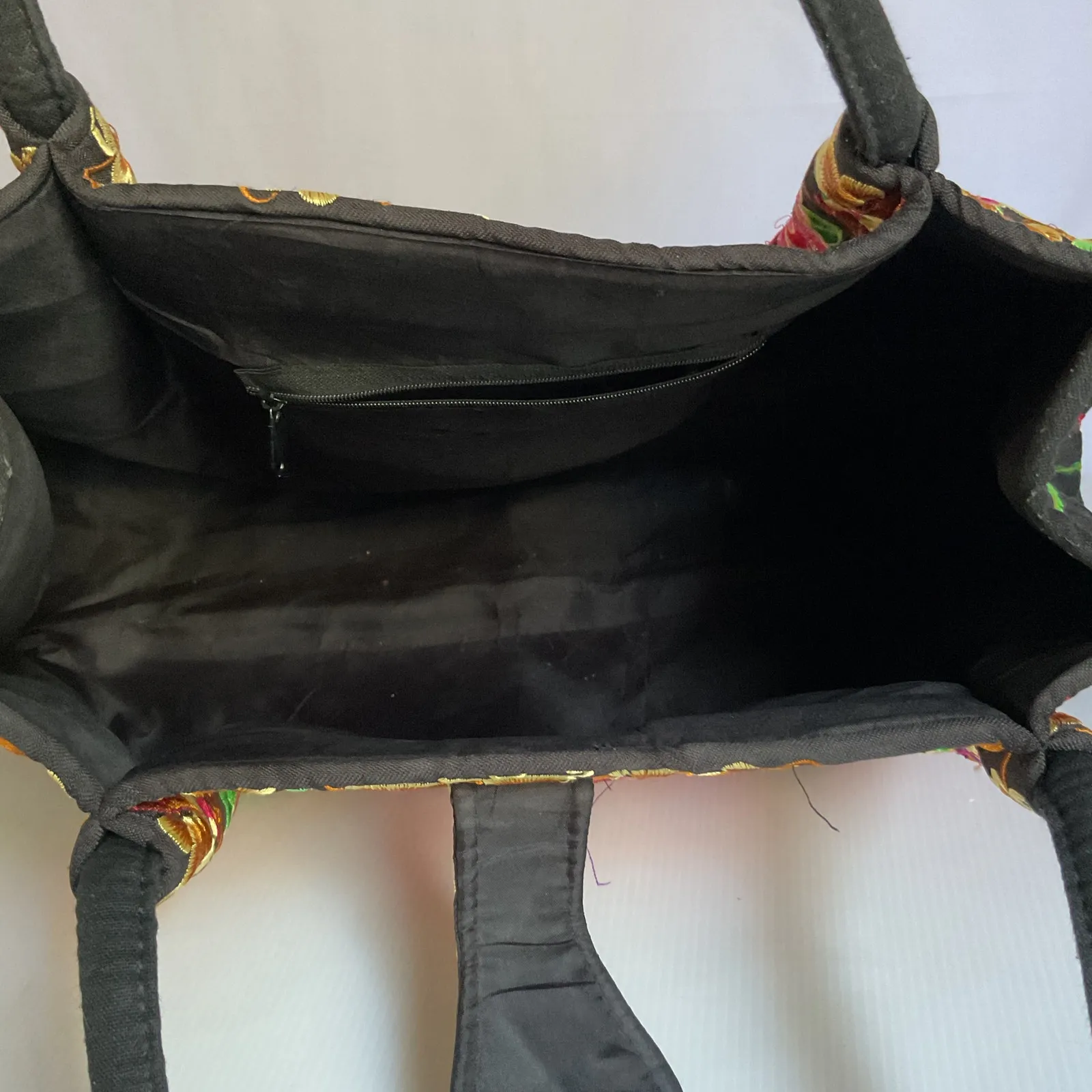 Mexican Artisanal Floral Embroidered Tote Bag Black Handmade Style - Image 9
