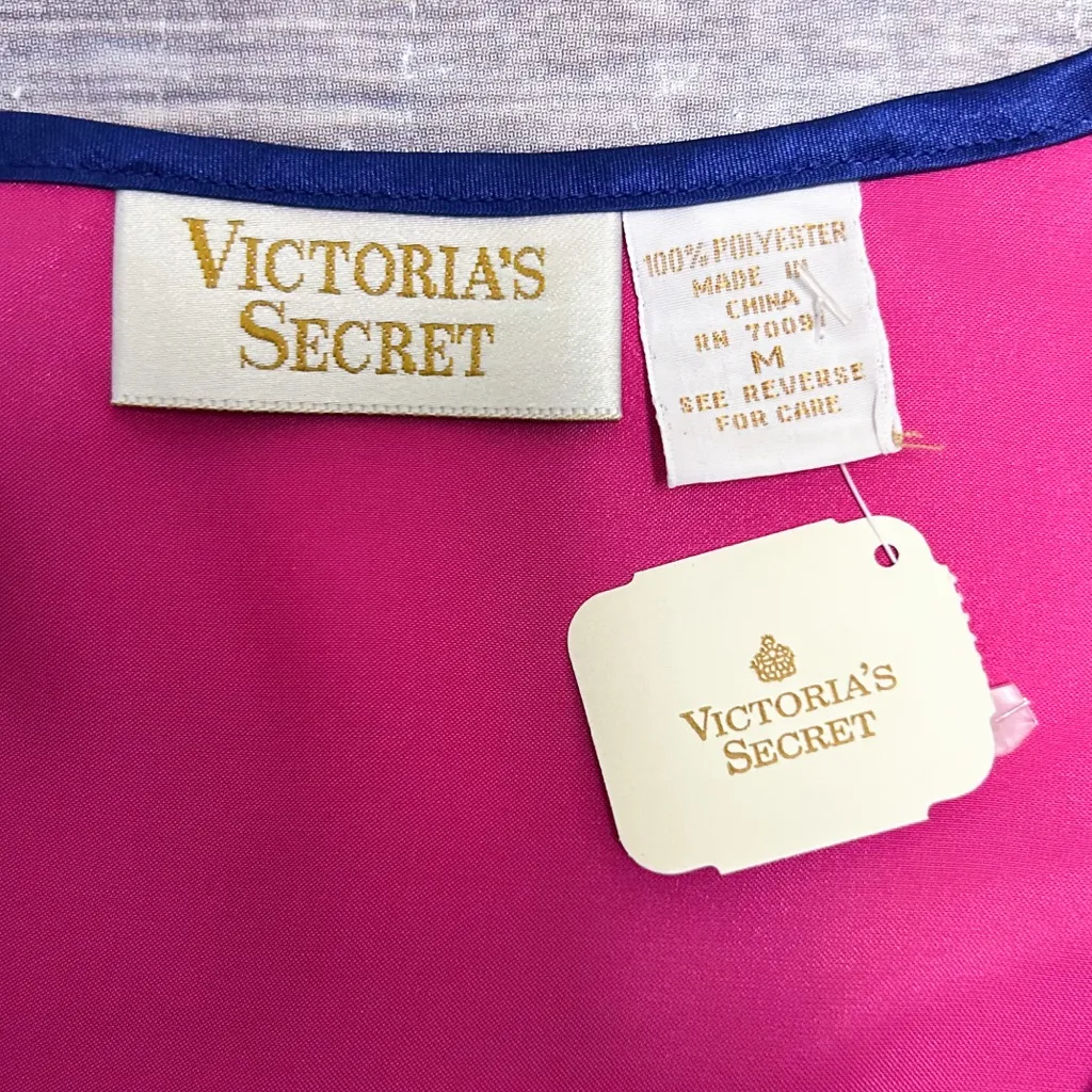 Victorias Secret Vintage Satin Pink Blue Short Sleeve Sleep Shirt Box Medium New - Image 8