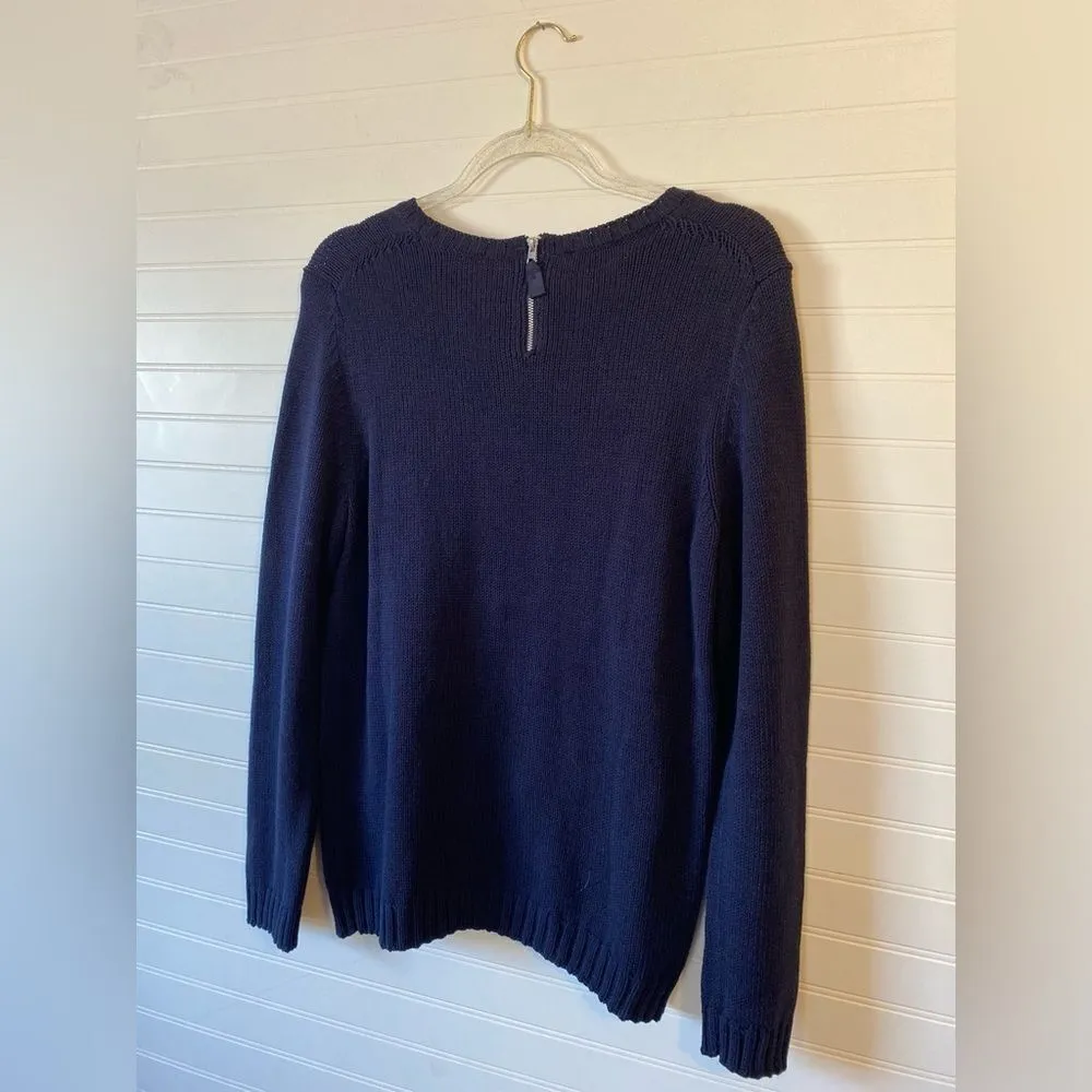 Talbots Navy Blue Knit Appliqué Polkadot Sweater - Image 5