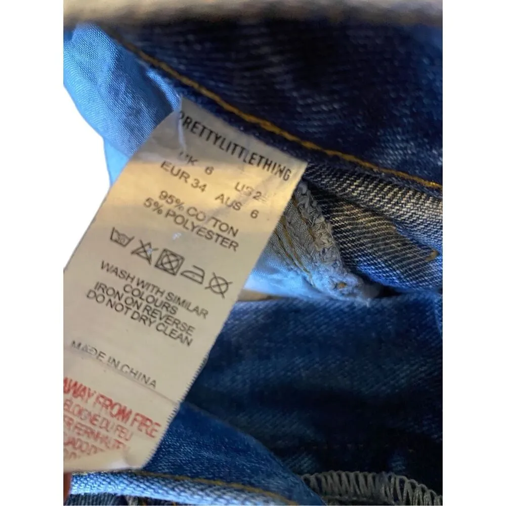 Pretty Little Thing Frayed Long Line Jeans Denim Fringe Boho Bohemian Hippie - Image 7