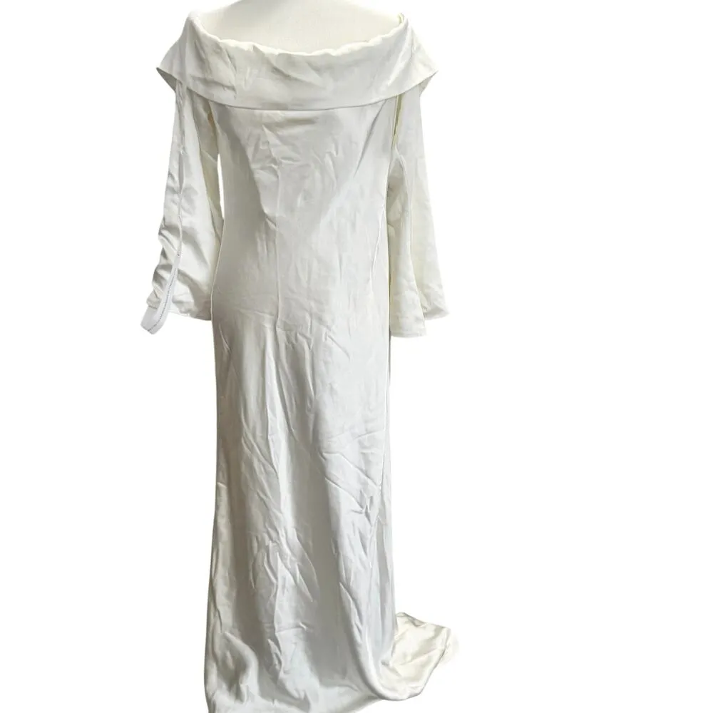 NWT MISHA Bianca Off Shoulder Long Sleeve Gown in Antique Ivory Size Large White - Image 4