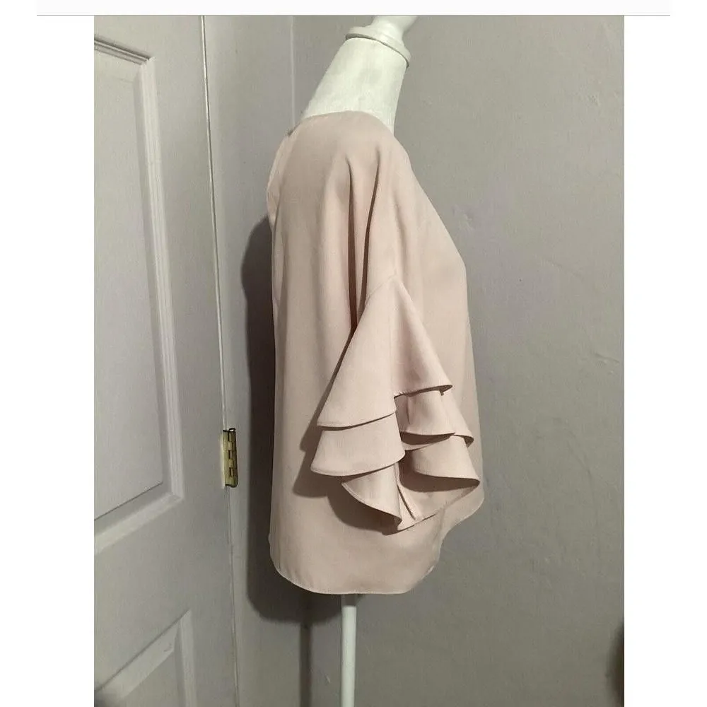 Zara Woman Blouse Womens Medium Pink Ruffle Sleeve Flowy Top Elegant Layered - Image 2