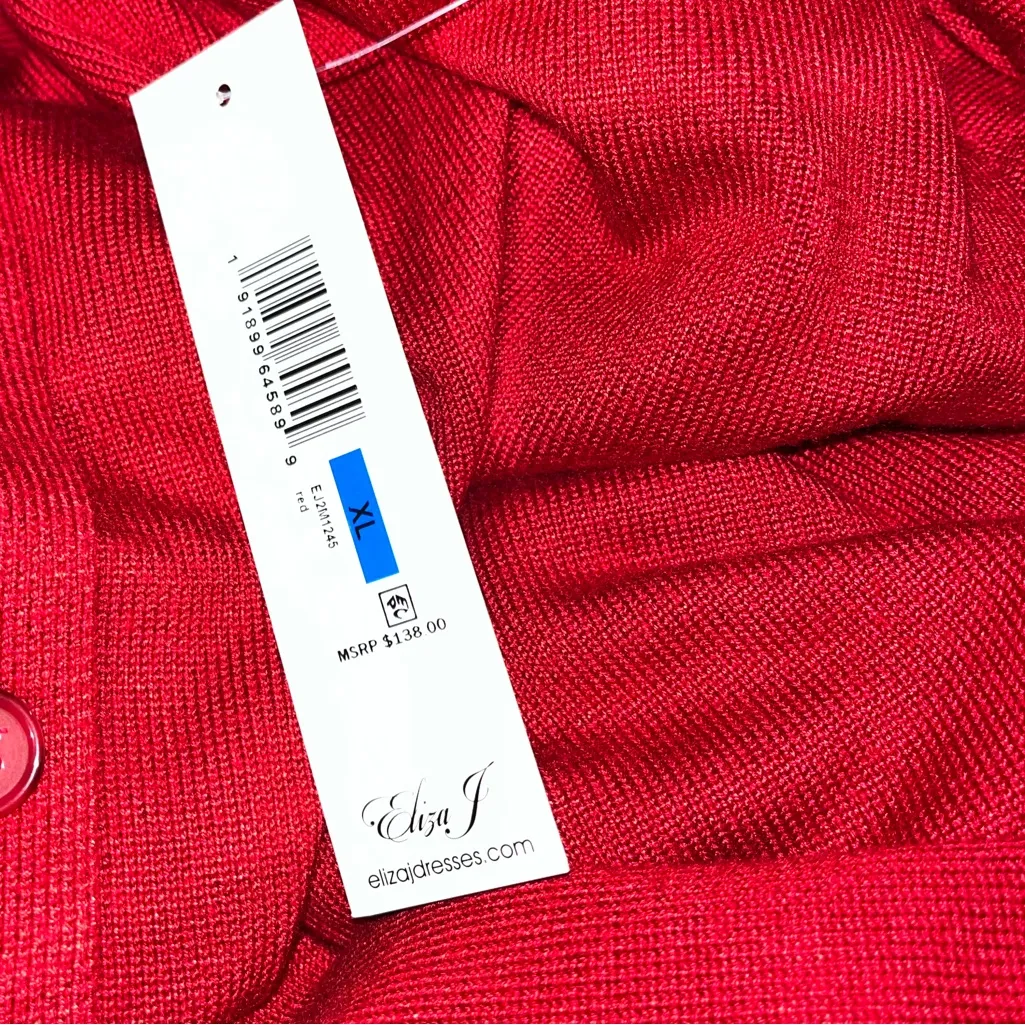 NWT ELIZA J BUTTON FRONT BELTED SWEATER DRESS Red X Large - Image 7