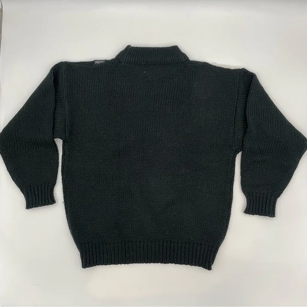 Vintage 80s Sweater Funky Abstract Faux Leather Geometric‎ Mock Neck Women Black Size L - Image 2