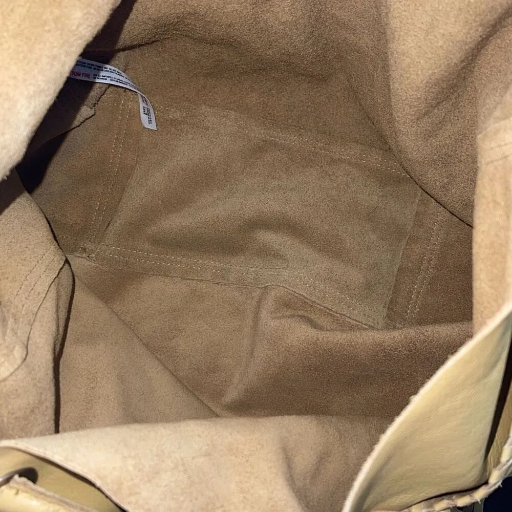 Free People Womens Jolene Cow Leather Fringe Woven Strap Tote Handbag Yellow Tan - Image 5