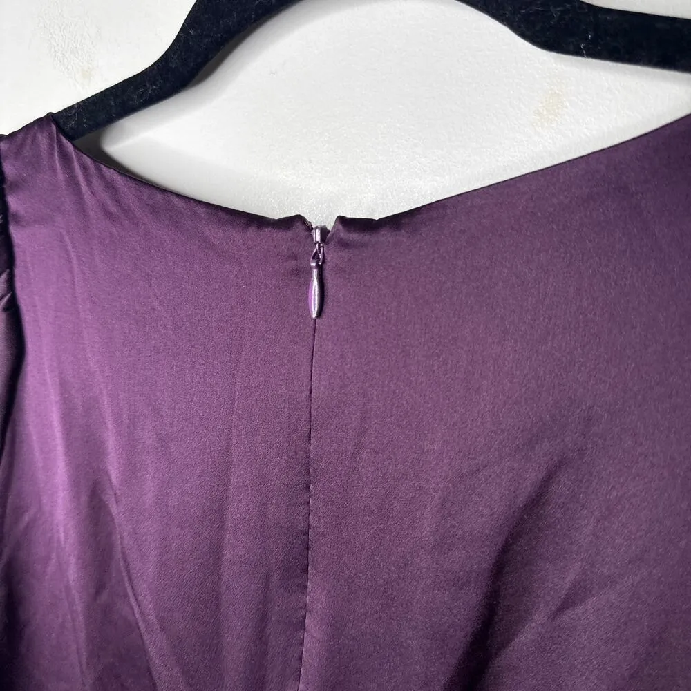 Banana Republic 100% Silk Deep Purple Satin Shift Dress Size 4 Puff Short Sleeve - Image 4
