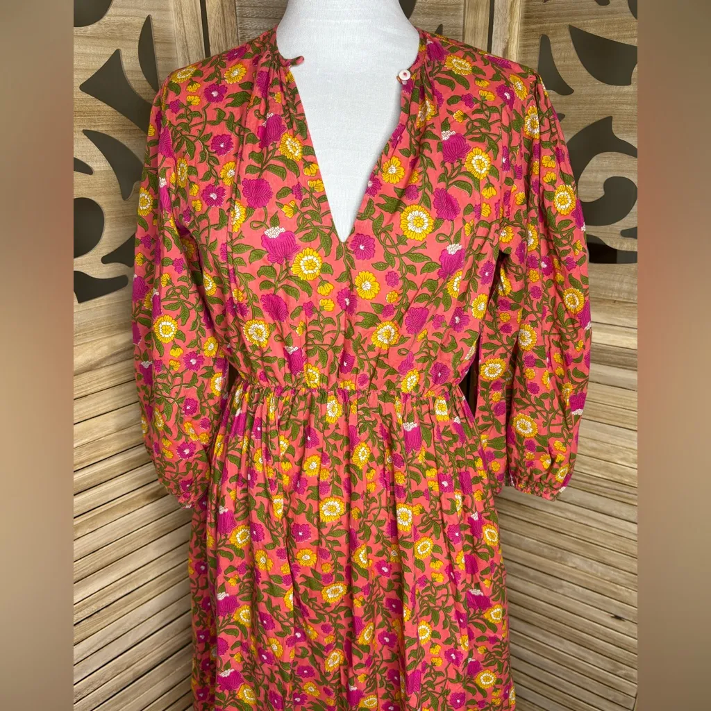 Millie Resort & Travel Floral Bubble Sleeve MIDI Dress Size Small Pink - Image 2