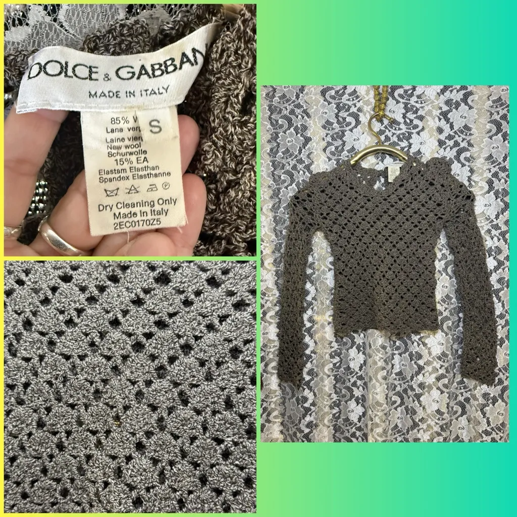 Dolce & Gabbana vintage 90s Crochet knit long sleeve crop Top small / XS - Image 2