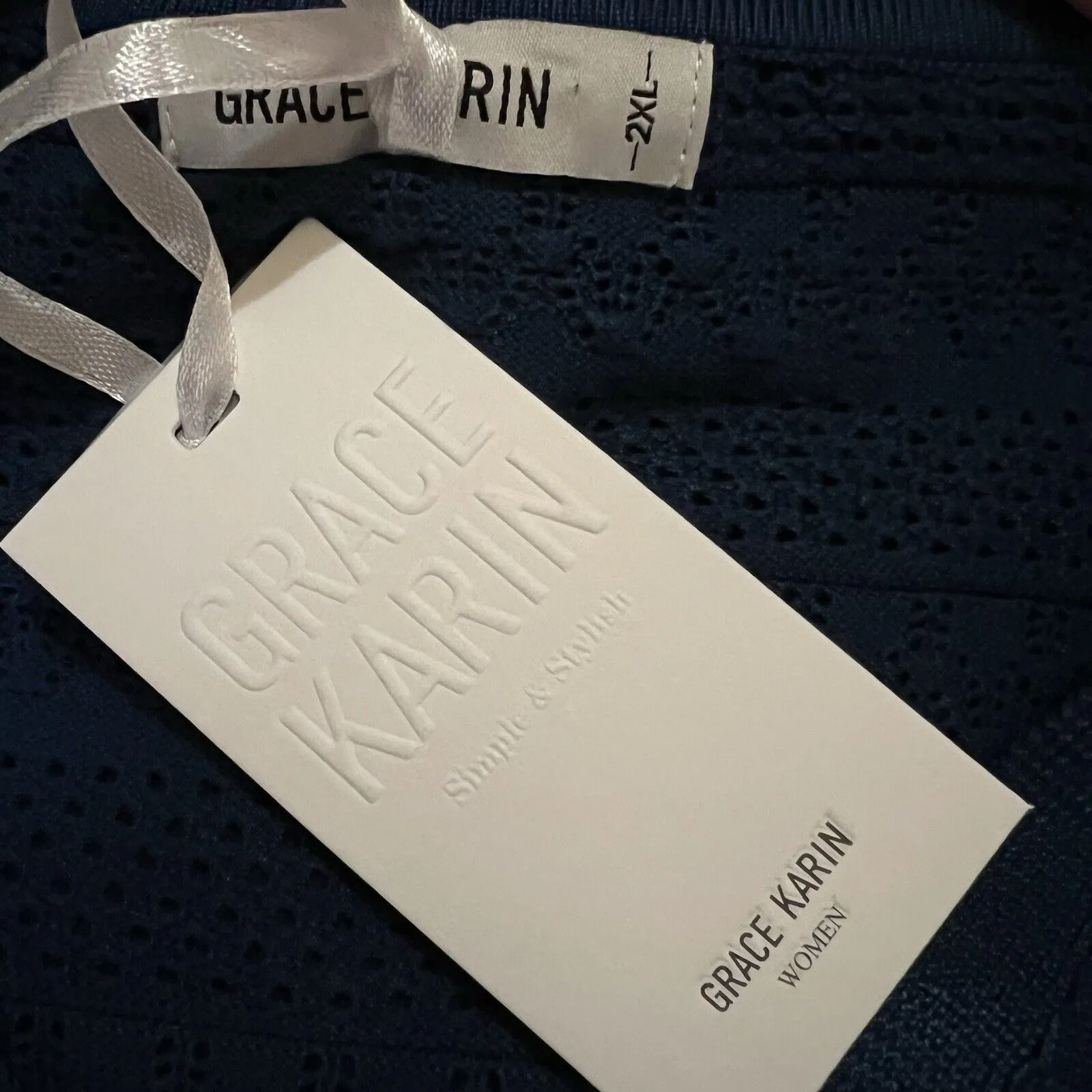 Grace Karin Cardigan Womens Size 2XL Blue V Neck 3/4 Sleeve Button Down - Image 4