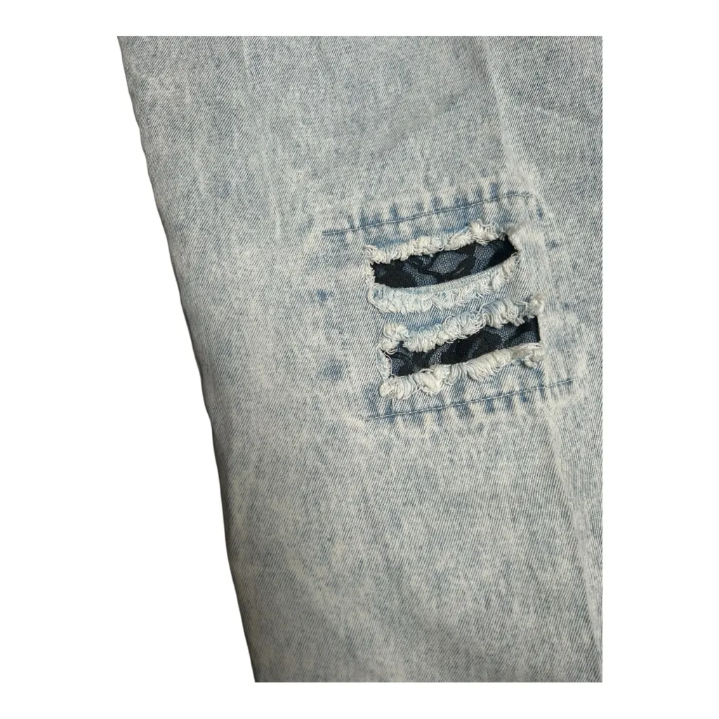 Vintage Plus Size Madonna 80s Acid Washed Distressed Fold Jeans Black Lace SZ 26 - Image 4