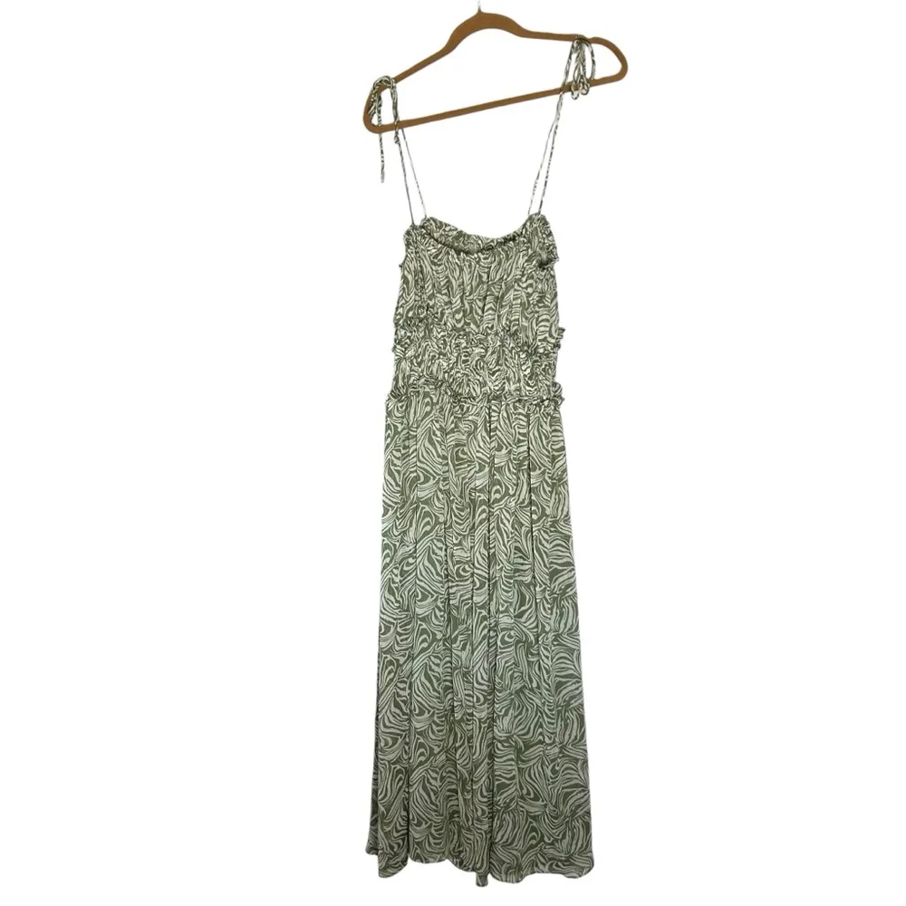 En Saison Sole Abstract Striped Print Green White Sleeveless Strappy Midi Dress Size M - Image 3
