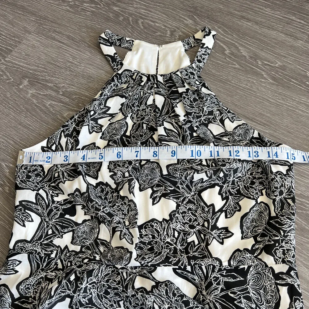 Express Dress Size 6 Floral Sleeveless Skater High Neck Black And White - Image 7