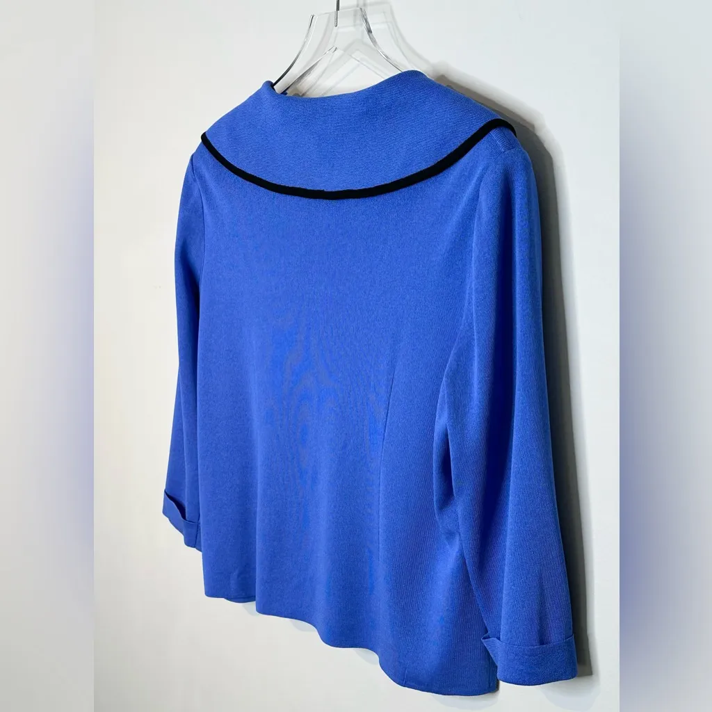Misook Royal Blue Knit Black Trim Accents Cardigan Sweater Jacket - Image 6