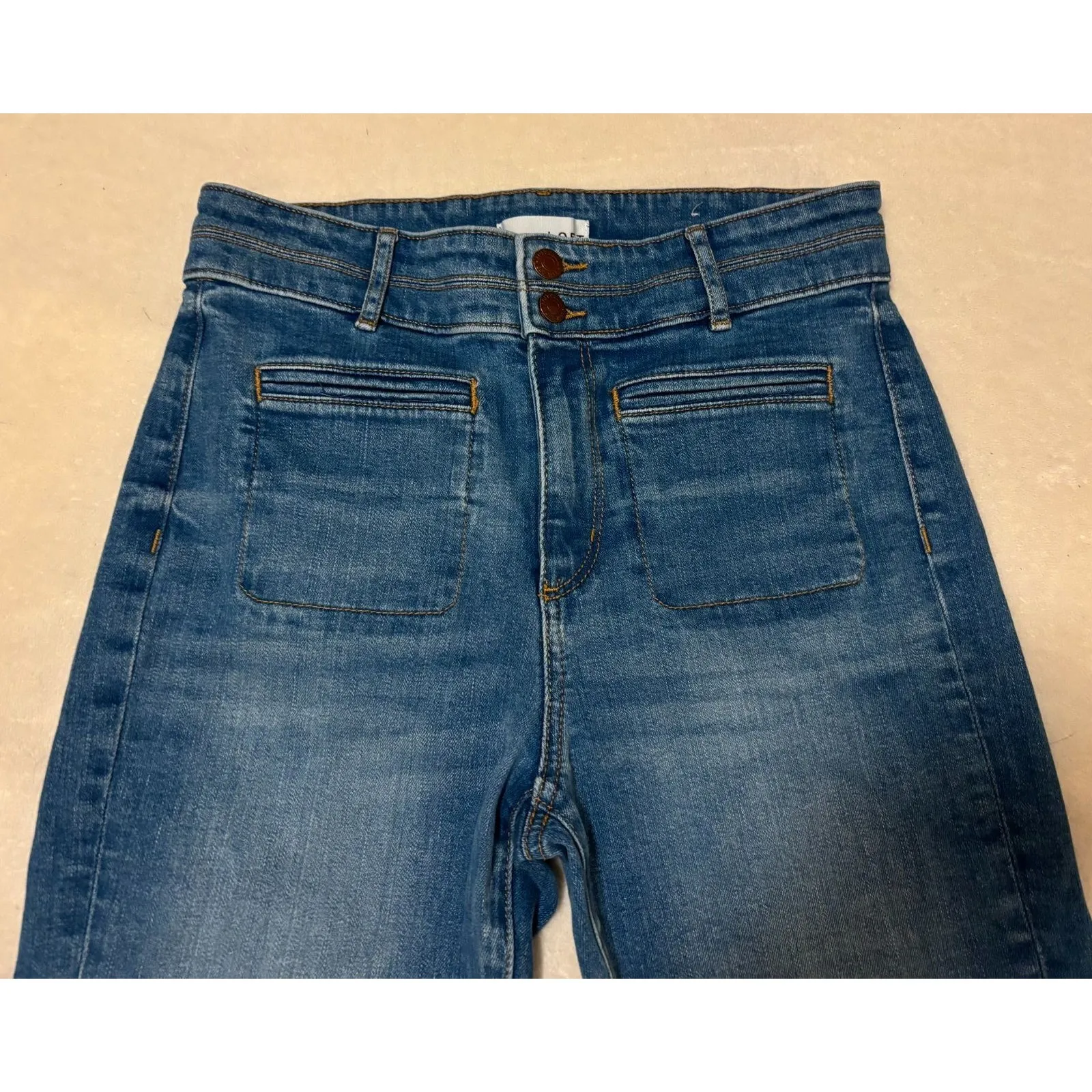 Ann Taylor LOFT Curvy High Rise Slim Flare Jeans Vintage Mid Indigo 6 28 Petite - Image 4