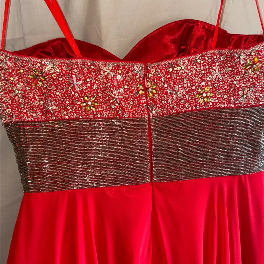 Wow prom&pageant Strapless Red and Gold ,silver Dress Size 10 - Image 7