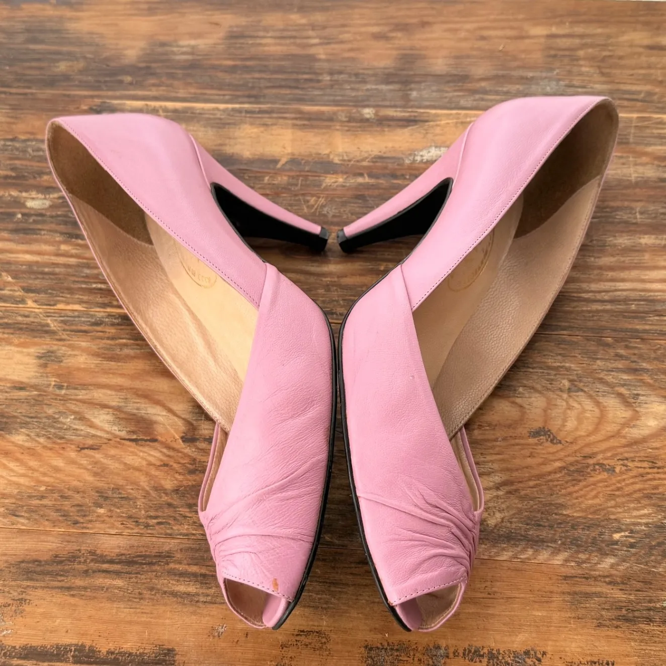 70s 80s Vintage Disco RODAN Purple Leather Peep Toe Heels Size 37 7 Italy Pink - Image 7