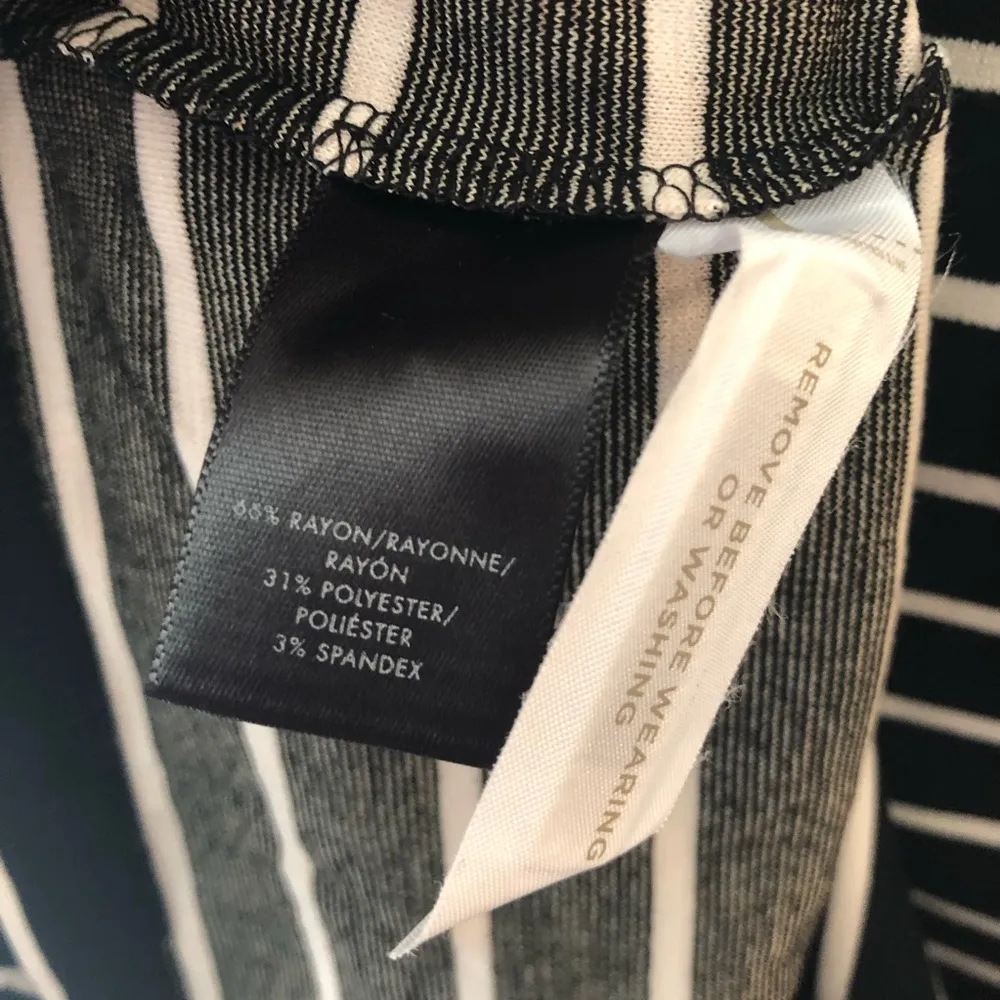 Ann Taylor Dress Sheath Black & White Stripes Bateau Stand-Away Collar Sz M EUC - Image 10