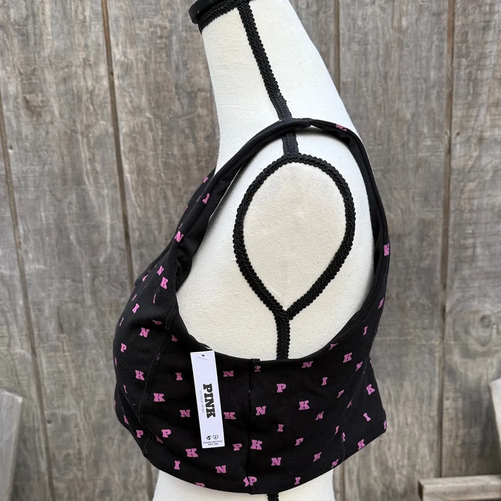 PINK Victoria's Secret PINK
ALL-DAY COTTON SCOOP SPORTS BRA XXL PINK BLACK LOGO - Image 2