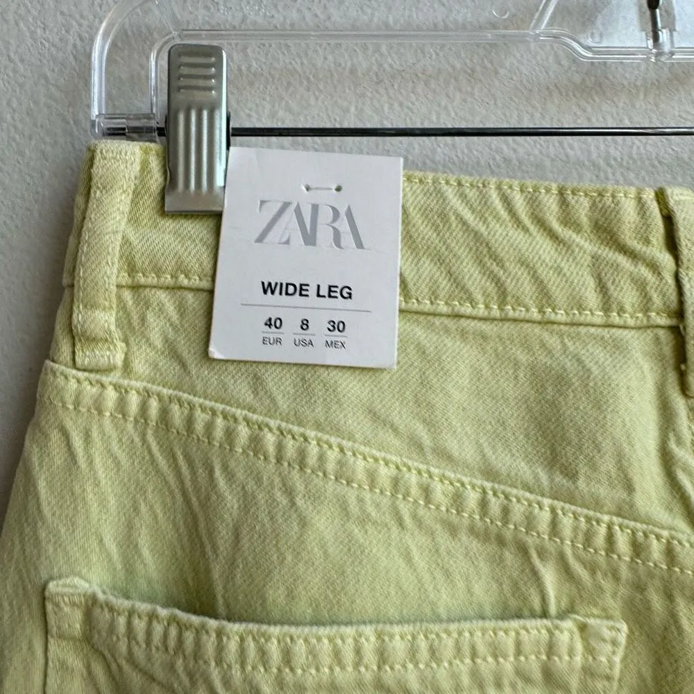 NWT Zara Wide Flare Leg Green Solid Wash Raw Hem Jeans High Rise Size 8 - Image 4