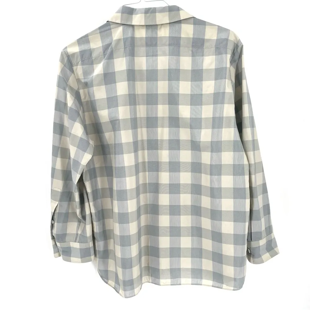 Theory Women's Classic Menswear Cotton Silk Shirt Blue Stream Button Down Top - Image 7