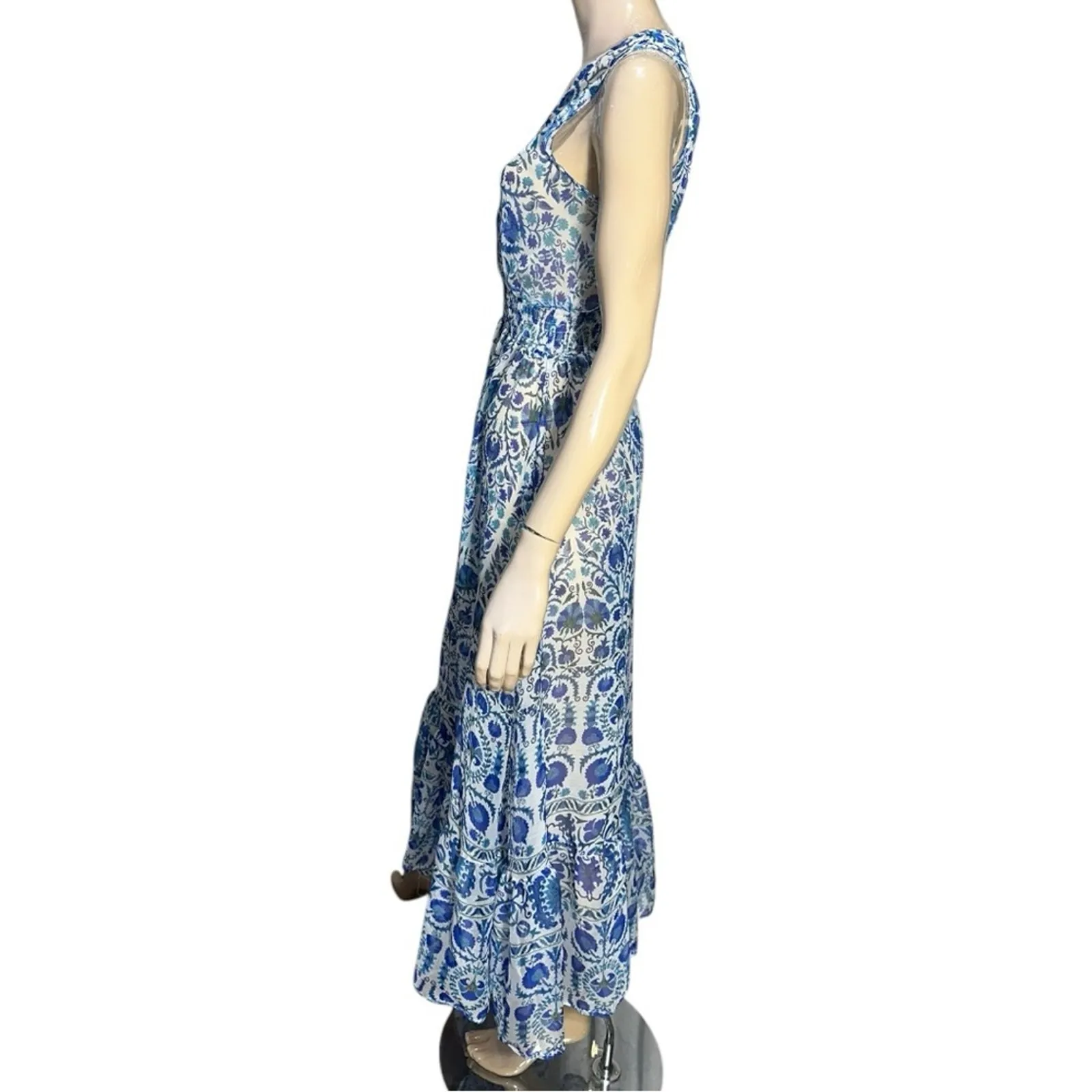 Antica Sartoria Women’s One Size Blue Block Print Semi - Image 4