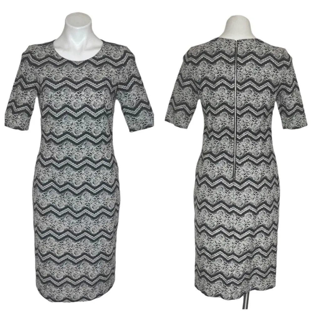 BETSEY JOHNSON Dress Jacquard Textured Sheath Textured Black Grey Womens Size 8 - Image 9