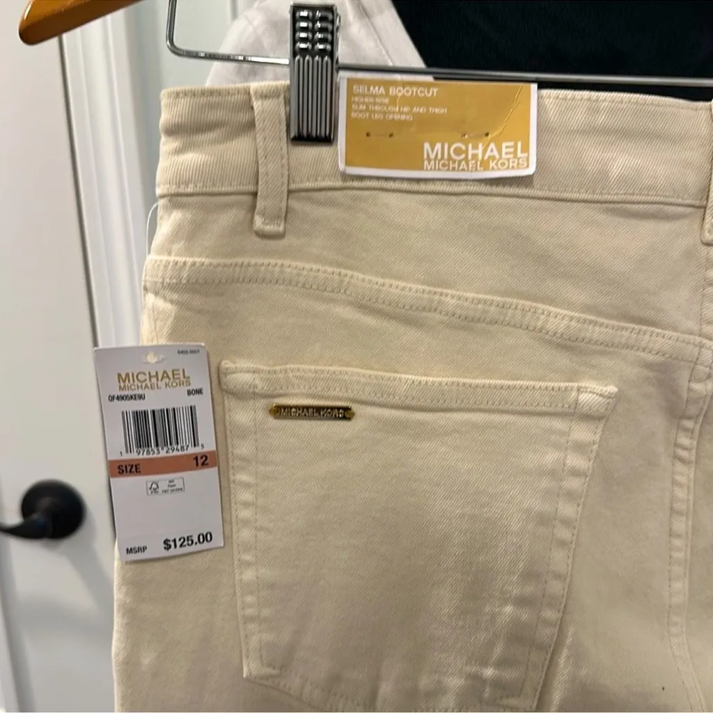 Michael Kors Cream Selma Bootcut Cargo Jeans - Image 6