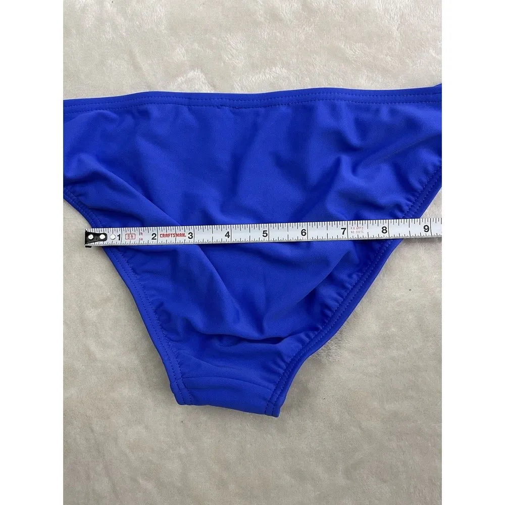 California Waves Women's Bikini Bottom Blue Size Medium Green Crochet Trim - Image 3