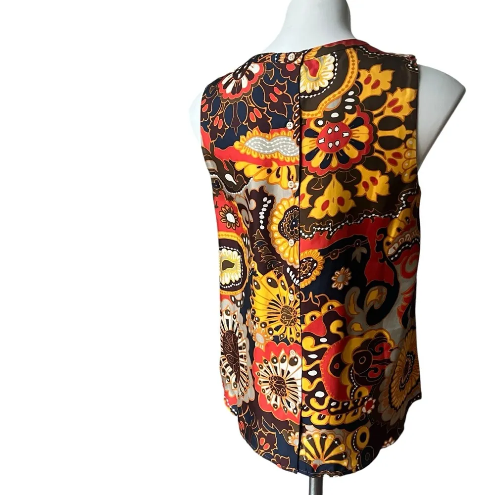 J. Crew Darwin 100% Silk Retro Floral Blouse Twill Ruffle Bib Ratti, Sz 4 - Image 6