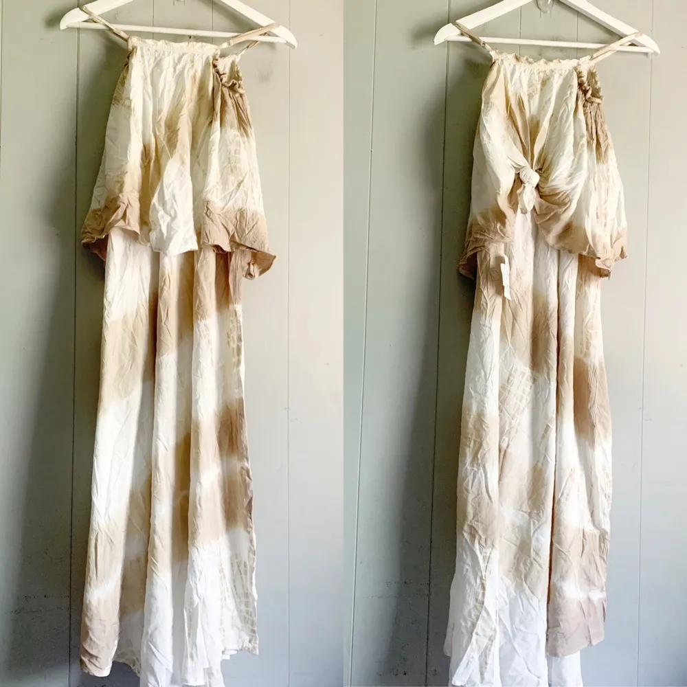 BOHME Boho Maxi Ruffle Tan Tie Dye Dress Size Medium - Image 5