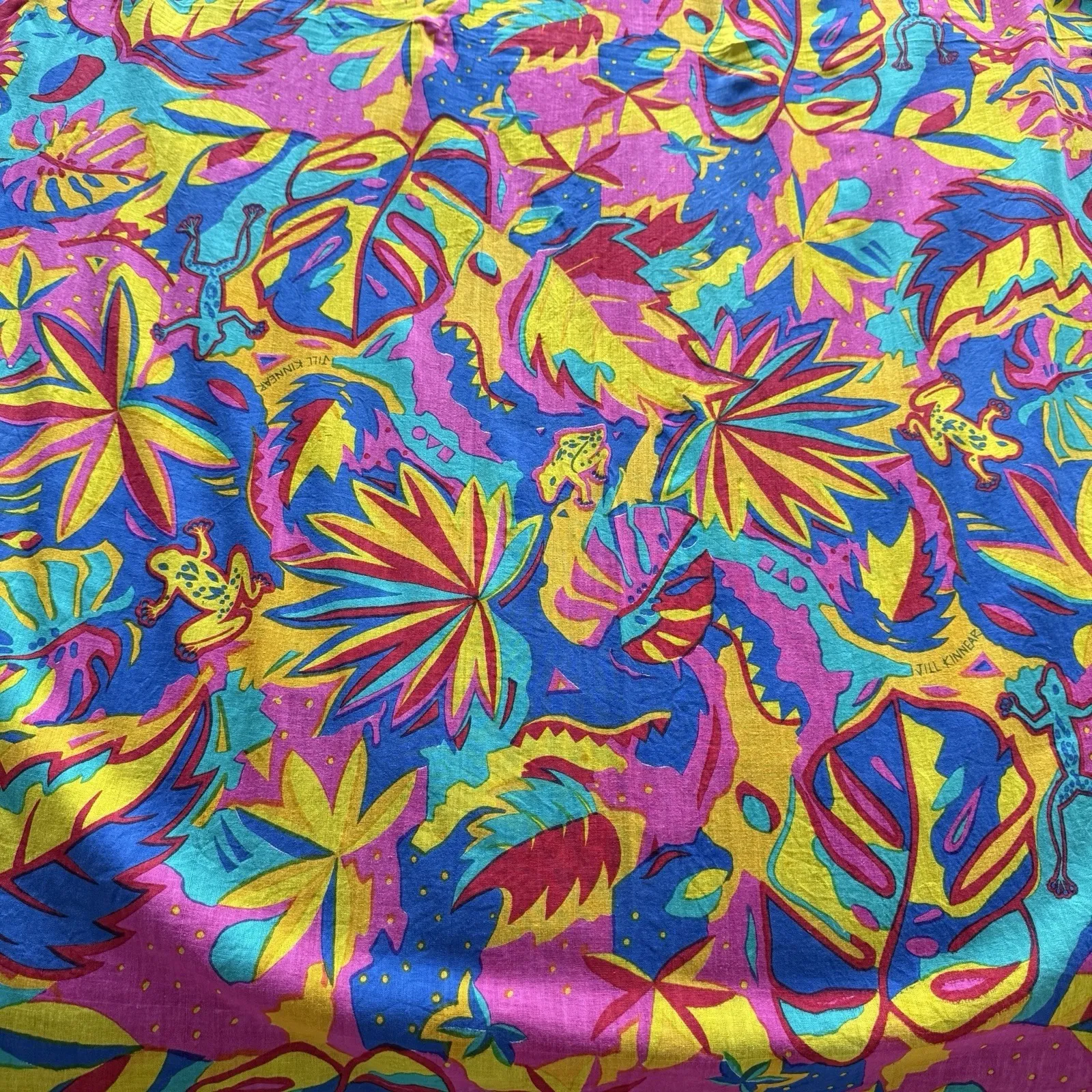 VTG 90s Steven Hein Australia Frog Gecko Tropical Sarong Pareo Wrap Fabric Art Blue - Image 10