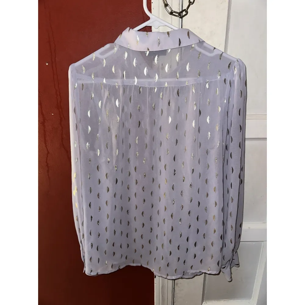 ModCloth Lavender w/ Metallic Gold Design Long Sleeve Button Top Shirt Blouse - Image 7