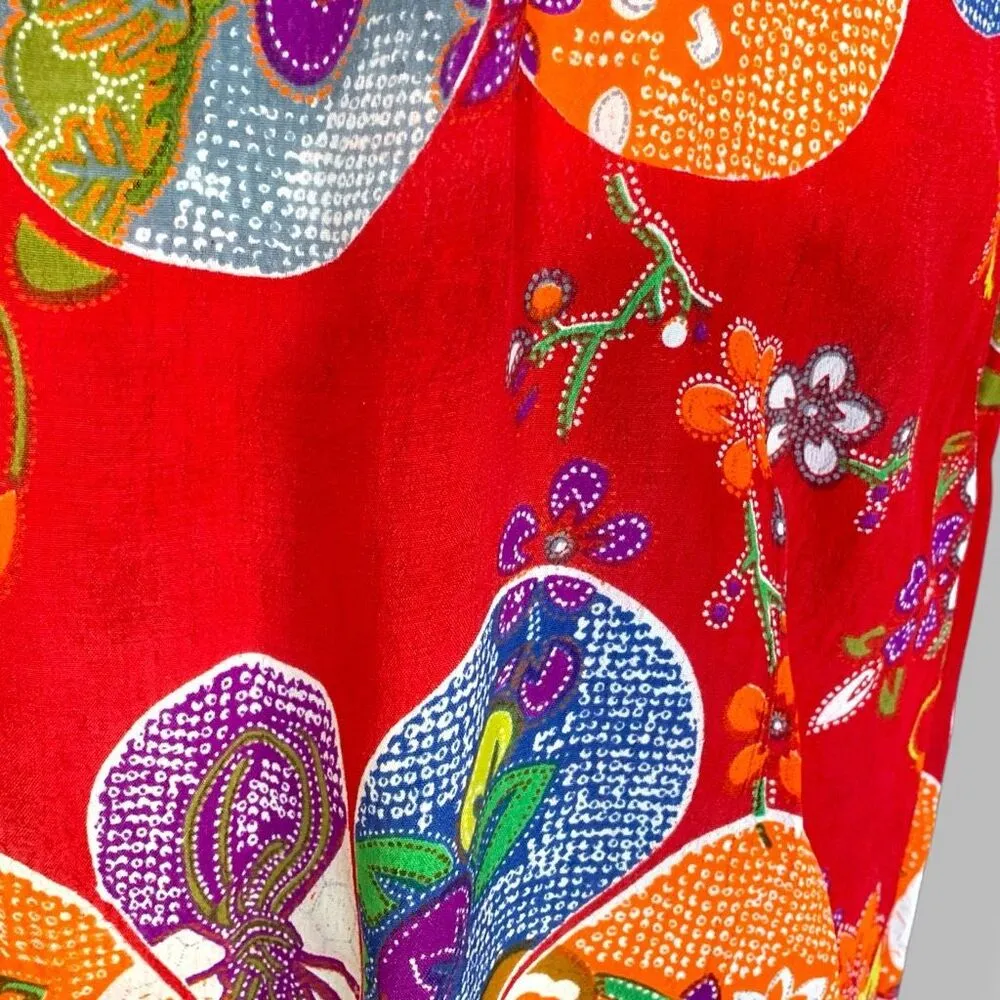 Vintage 90s Le Mieux Shirt Dress Psychedelic Red Floral Print Long Sleeve 10 - Image 9