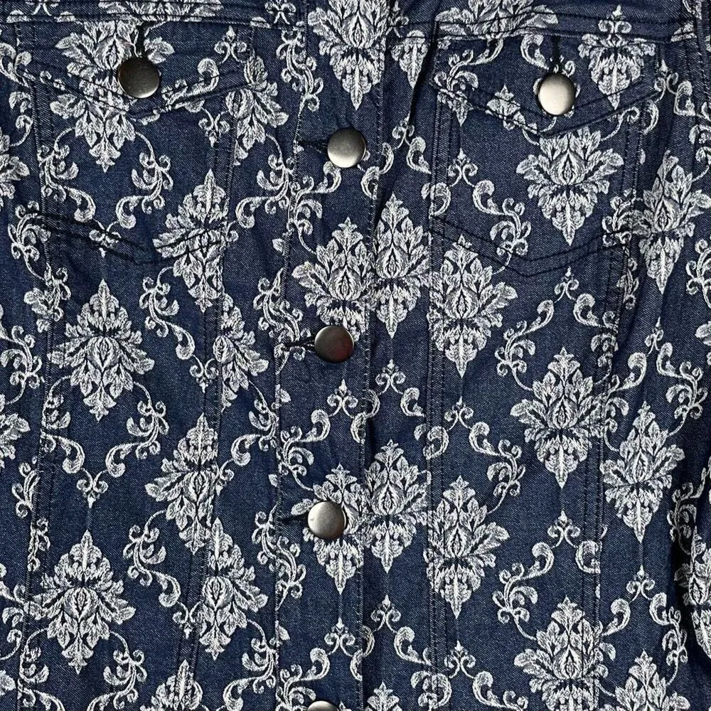 Baccini Floral Denim Style Sleeveless Button Down Collard Vest Large - Image 2