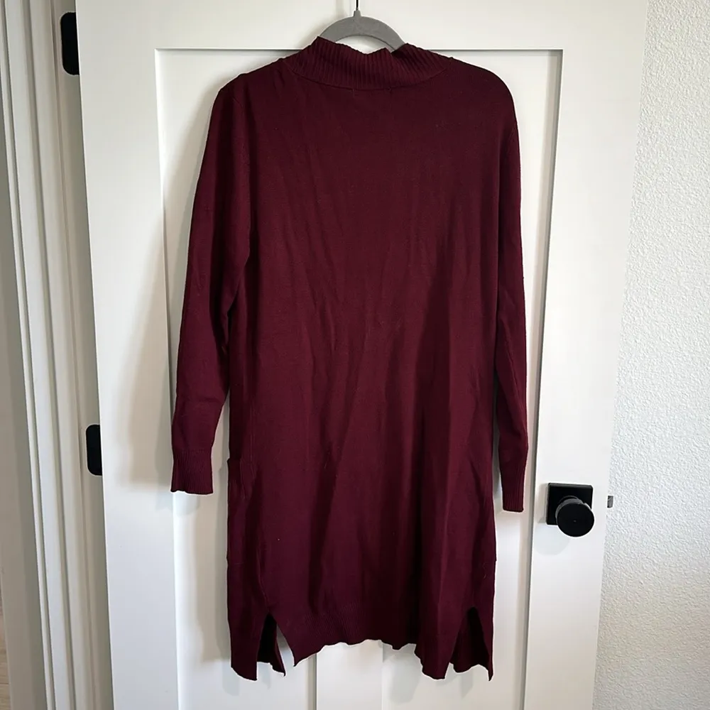 Cherish  Women's M Open Front Long Duster Cardigan Burgundy Red Fall Layering - Image 7