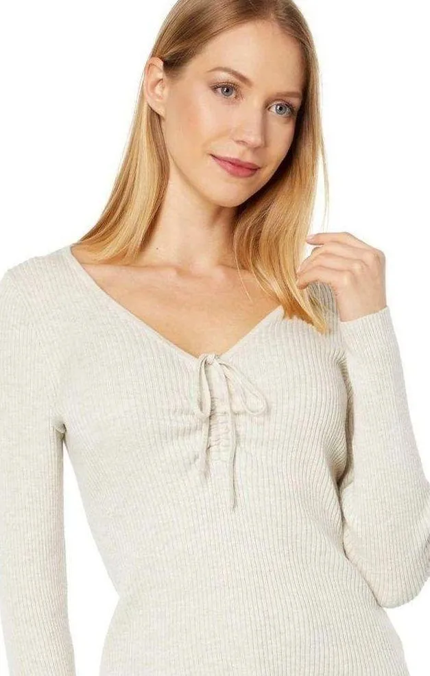 Madewell Women’s Ibiza V Neck Cinch Front Slim Long Sleeve Ribbed Pullover Sz XL - Image 3
