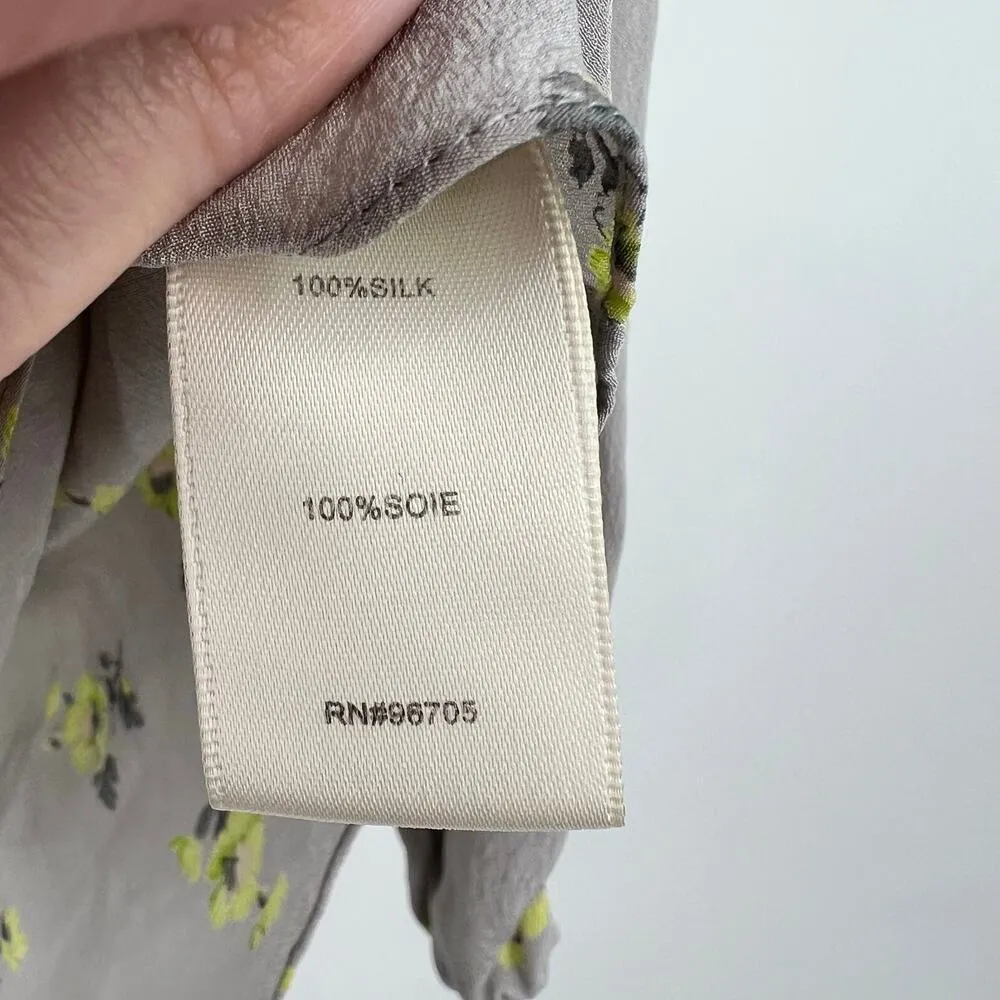 Rebecca Taylor Women Cold Shoulder ditsy Floral Blouse Silk Gray Yellow size 4 - Image 5