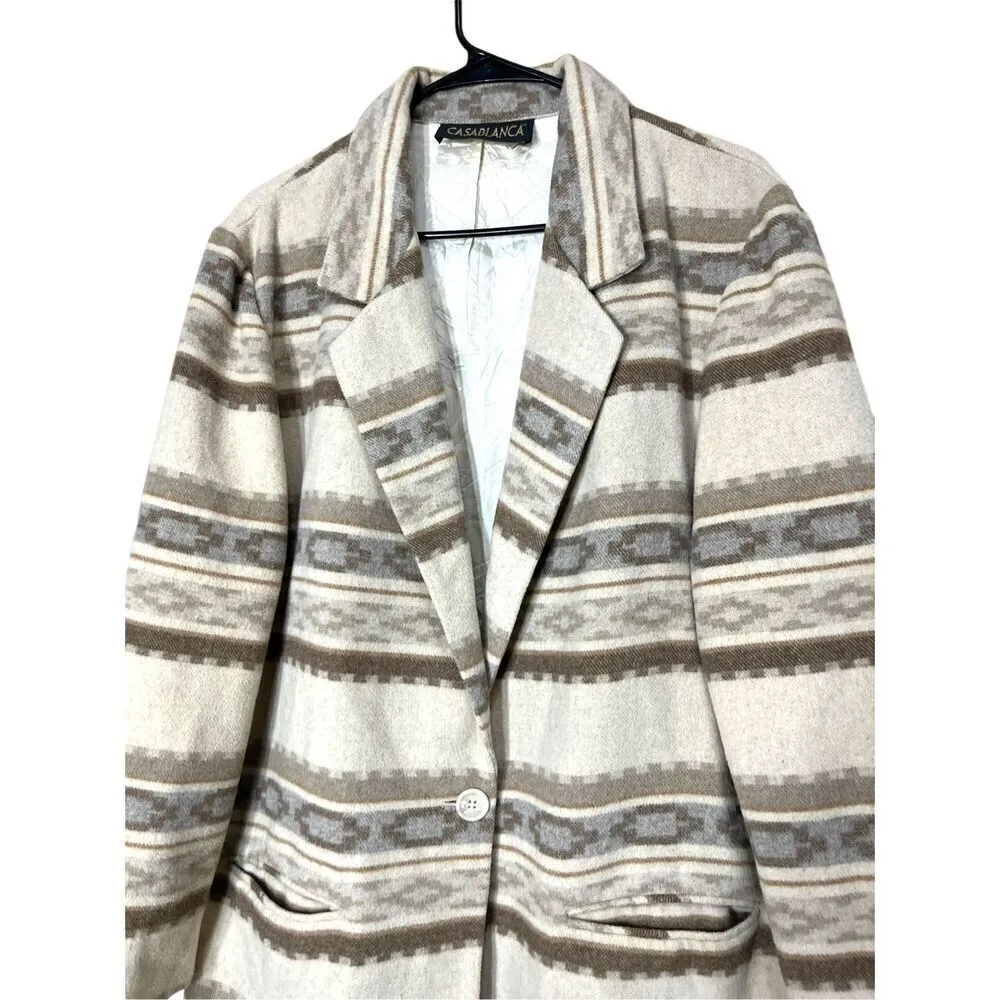 Vintage‎ Casablanca Wool Blend Southwestern Aztec Blazer Coat Size 14 Tan - Image 2