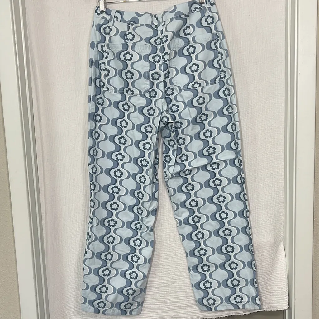 Aritzia Sun-deh Jaden 70's Vector Blue Geo Floral Twill Cotton Pant wide‎ leg 12 - Image 7